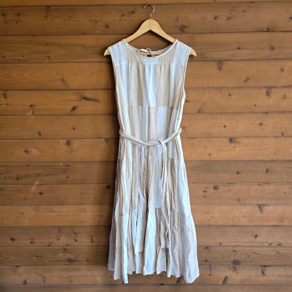 Laude The Label x Madewell Dress Organic Linen Tiered Maxi Tulum Stripe L Boho - Picture 2 of 8